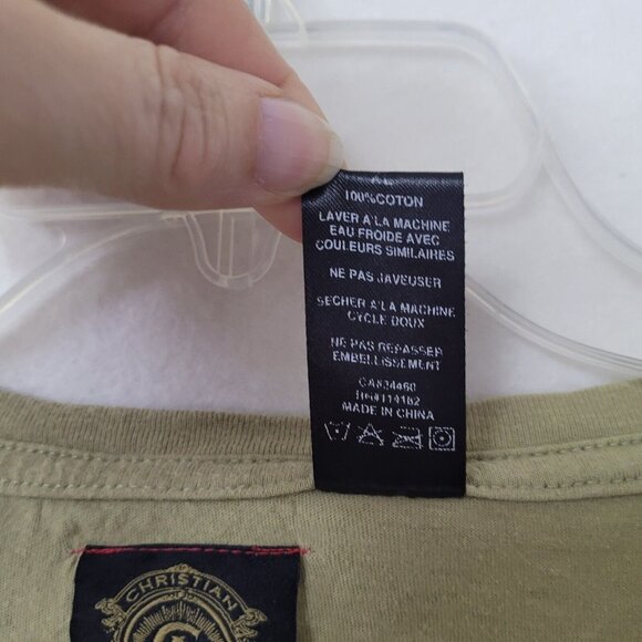 Christian Audigier TShirt Mens XL Tan Graphic Skull Feather Western Ranch Rodeo - Picture 5 of 11